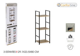 Confortime Estanteria 3 Niveles Metal-Madera Negra 25 cm Ancho x 5.5 cm Largo x 84.5 cm Alto (2 Unidades)