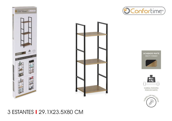 Confortime Estanteria 3 Niveles Metal-Madera Negra 25 cm Ancho x 5.5 cm Largo x 84.5 cm Alto (2 Unidades) Confortime Estanteria 3 Niveles Metal-Madera Negra 25 cm Ancho x 5.5 cm Largo x 84.5 cm Alto (2 Unidades)
