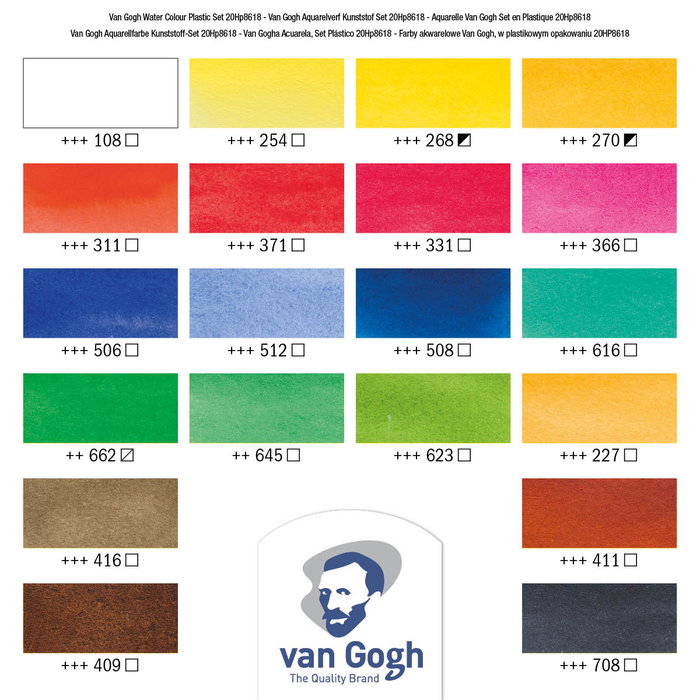 Van Gogh Estuche de acuarelas con 18 colores en medias pastillas y 2 tubos de 10 ml Van Gogh Estuche de acuarelas con 18 colores en medias pastillas y 2 tubos de 10 ml