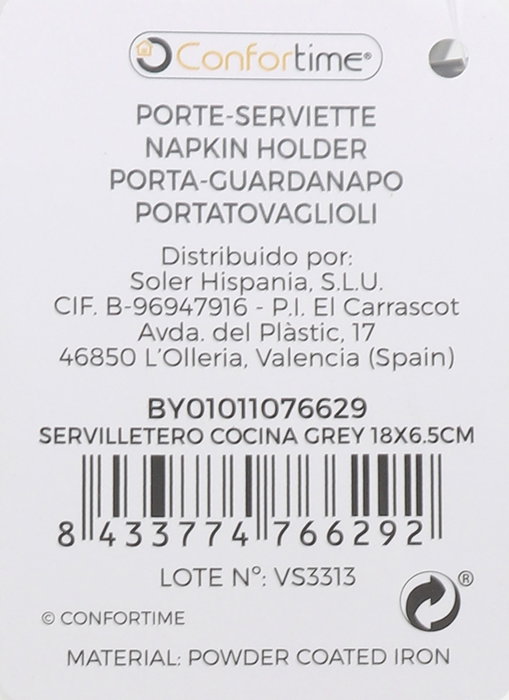 Confortime Servilletero Cocina Grey 18.4 x 6.6 cm (12 Unidades)