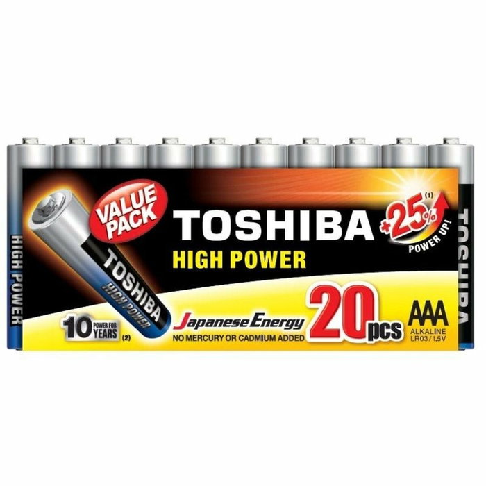 Toshiba Pack de 20 pilas AAA High Power LR03 1.5V alcalinas Toshiba Pack de 20 pilas AAA High Power LR03 1.5V alcalinas