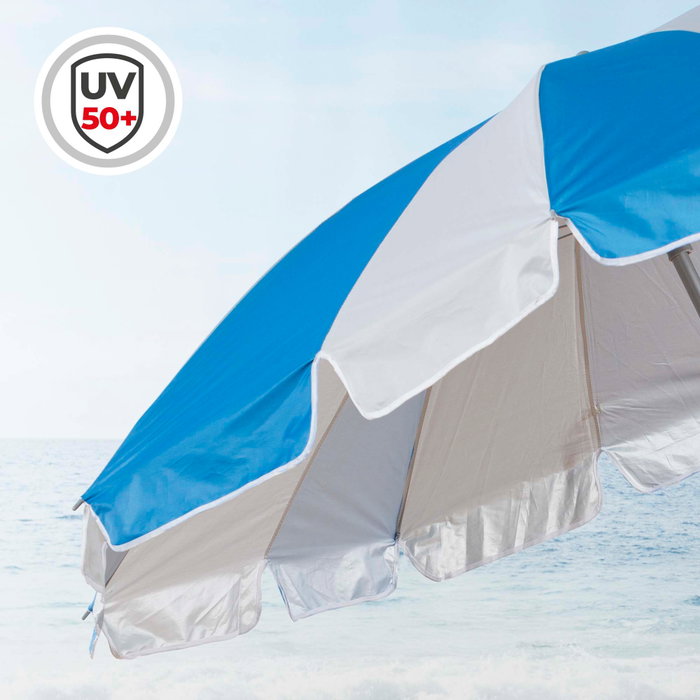 Aktive Sombrilla de playa 220 cm azul y blanco con espiral de anclaje
