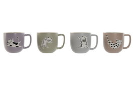 DKD Home Decor Taza Scandi Azul Rosa 9.4 x 9.4 x 13 cm (12 Unidades) 410ml Porcelana New Bone Gatos Apto Microondas Lavavajillas
