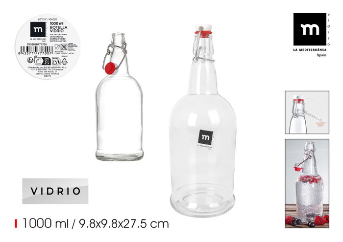 La Mediterranea Botella de 1000 ml con Tapón Hermético (Pack de 12) La Mediterranea Botella de 1000 ml con Tapón Hermético (Pack de 12)