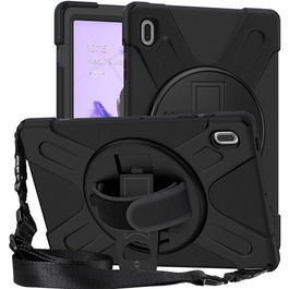 eSTUFF Funda Defender AUSTIN para Samsung Galaxy Tab S7 FE, Protectora a Prueba de Golpes, Soporte 360, Correa de Mano y Hombro, Negra