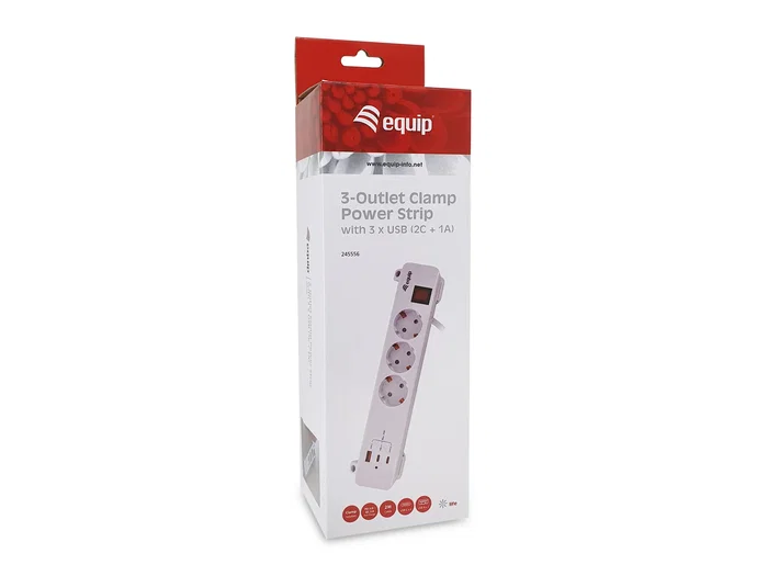 Equip Regleta 245556 con 3 Tomas Schuko, 2xUSB-C y 1xUSB-A, Blanco