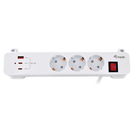 EQUIP Regleta de enchufes 245556 con 3 salidas AC, 2 USB-C y 1 USB-A