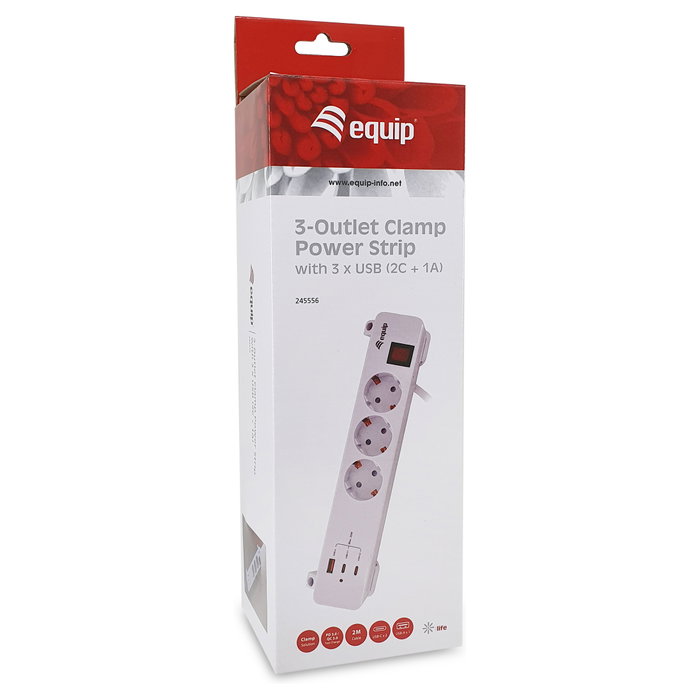 EQUIP Regleta de enchufes 245556 con 3 salidas AC, 2 USB-C y 1 USB-A