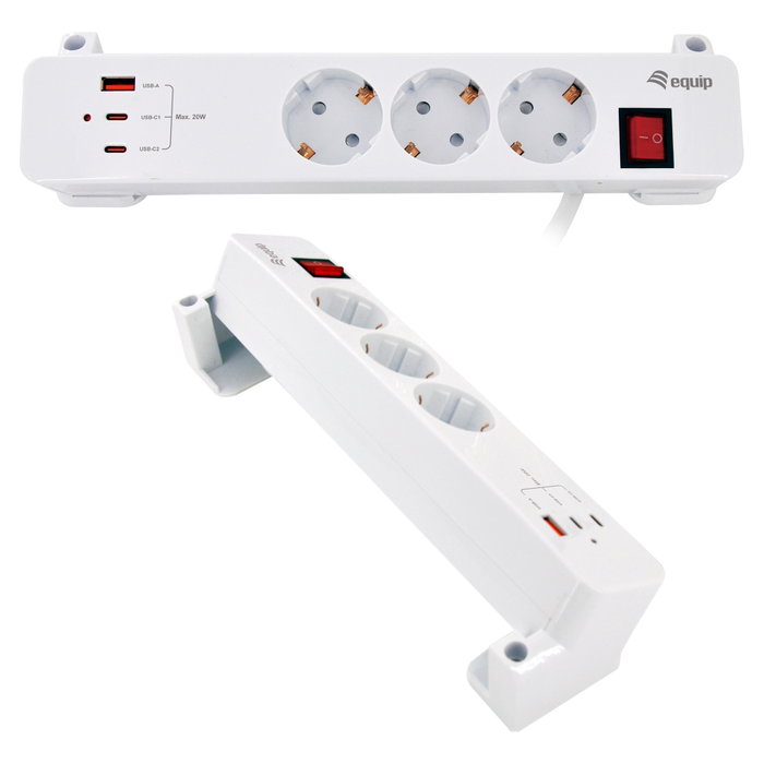 EQUIP Regleta de enchufes 245556 con 3 salidas AC, 2 USB-C y 1 USB-A