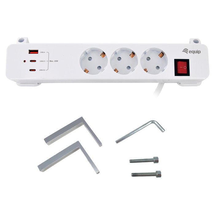 EQUIP Regleta de enchufes 245556 con 3 salidas AC, 2 USB-C y 1 USB-A