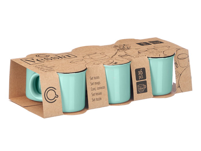 Vessia Set 6 Tazas Cafe Menta 100 ml Porcelana 28.8x7x12.8 cm (Set de 12)