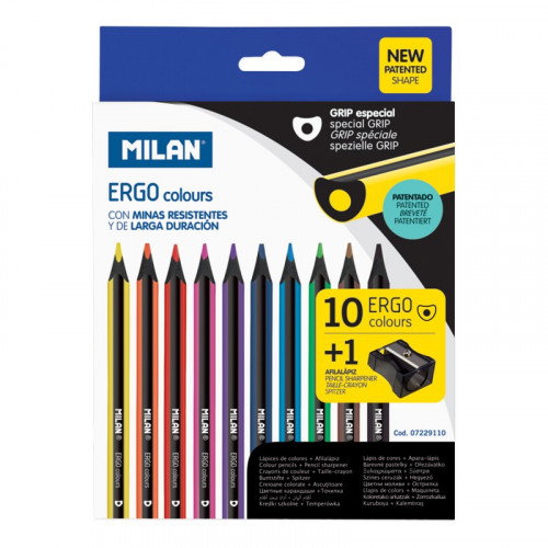 Milan Lápices de Colores Ergo Grip 7229110 Ergonómicos Caja de 10 colores con 1 Afilalápices Milan Lápices de Colores Ergo Grip 7229110 Ergonómicos Caja de 10 colores con 1 Afilalápices