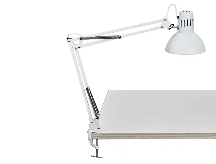 Maul Lámpara de Escritorio Metal 57W Doble Brazo Cabezal Orientable Pinza Color Blanco