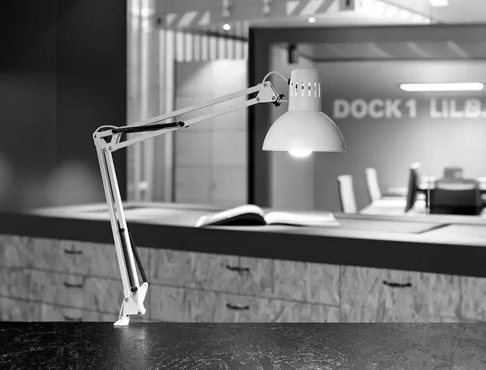 Maul Lámpara de Escritorio Metal 57W Doble Brazo Cabezal Orientable Pinza Color Blanco