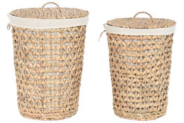 DKD Home Decor Set de 2 Cestas para la Ropa de Junco con Tapa