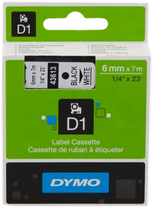 Dymo Cinta D1 Negro sobre Blanco 6mm x 7m