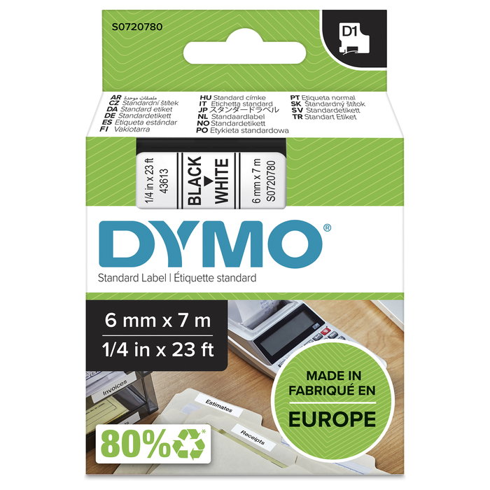 Dymo Cinta D1 Negro sobre Blanco 6mm x 7m