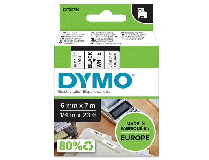Dymo Cinta D1 Negro sobre Blanco 6mm x 7m