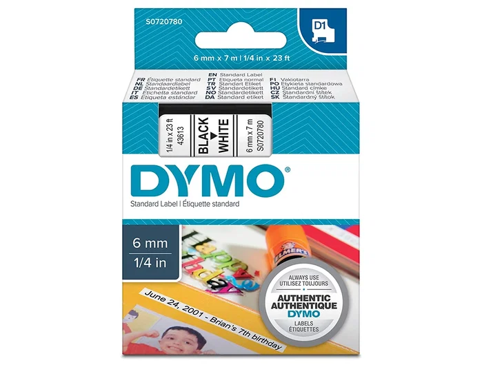 Dymo Cinta D1 Negro sobre Blanco 6mm x 7m