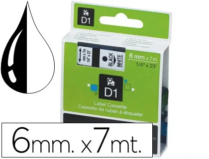 Dymo Cinta D1 Negro sobre Blanco 6mm x 7m