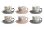 DKD Home Decor Set de Café de Porcelana Floral Rosa Palo