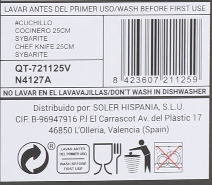 Quttin Cuchillo Cocinero Sybarite 25 cm (8 Unidades)