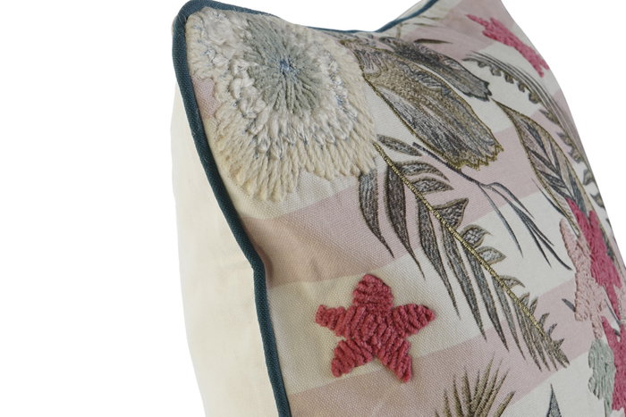 DKD Home Decor Funda Cojin Tropical Verde Rosa 50x50 cm Algodon Polyester