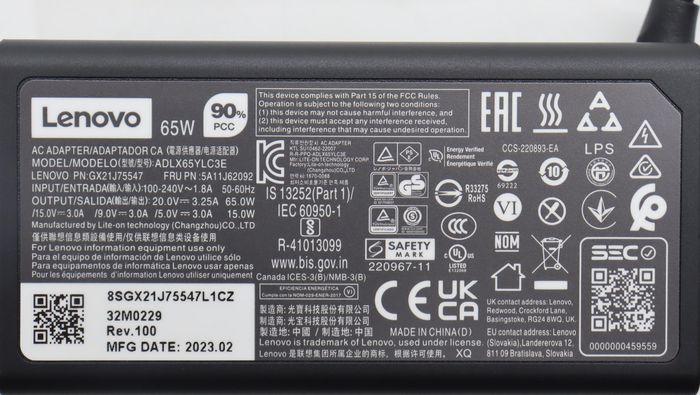 Lenovo 65W USB-C Power Adapter, Soporta 20V, 15V, 9V y 5V, Adaptador de Corriente para Laptops y Dispositivos Lenovo