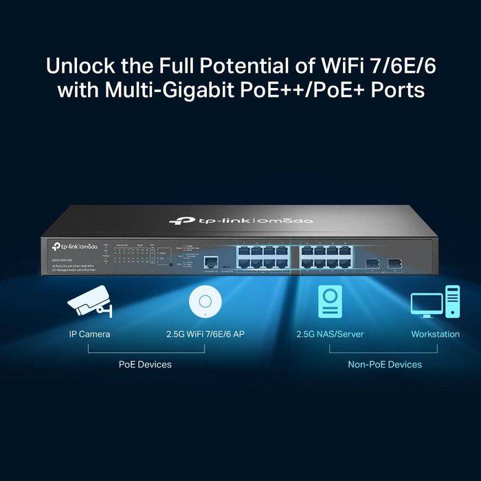 TP-Link Omada SG3218XP-M2 Switch Gestionado L2+ con 16 Puertos 2.5G y 2 SFP+ 10G, PoE 240W