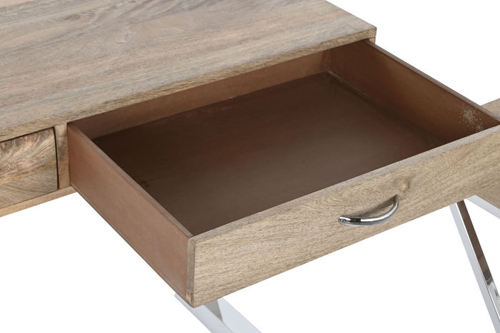 DKD Home Decor Consola Loft Set de 3 Marron Claro Plateado 76 x 110 x 41.5 cm