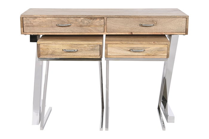 DKD Home Decor Consola Loft Set de 3 Marron Claro Plateado 76 x 110 x 41.5 cm