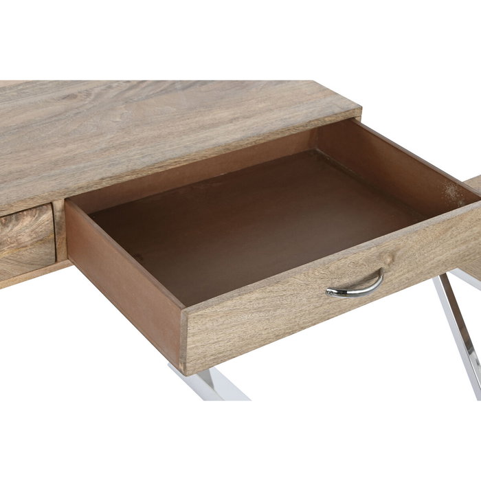 DKD Home Decor Set de Consola y 2 Mesitas Auxiliares Mango y Cromado