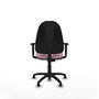 Silla de oficina Algarra con mecanismo Contacto permanente básico tapizada con Tela color Rosa. Equipada con Base poliamida negra, Brazos 1Dy Topes