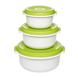 Emsa Pack 3 Recipientes de Almacenamiento de Comida Micro Family 0.5L, 1.0L, 1.5L Blanco, Verde