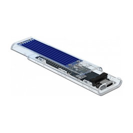 DeLOCK Caja Externa SSD M.2 NVMe PCIe, USB Tipo-C, Transparente Azul, Plug and Play, JMicron JMS583, Velocidad 10 Gbit/s, Compatible con Windows, Mac, Linux, Android