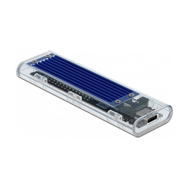 DeLOCK Caja Externa SSD M.2 NVMe PCIe, USB Tipo-C, Transparente Azul, Plug and Play, JMicron JMS583, Velocidad 10 Gbit/s, Compatible con Windows, Mac, Linux, Android