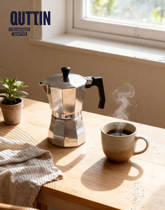 Inde Cafetera de Aluminio para 9 Servicios, Capacidad 450ml, Sistema de Inducción, 18 cm, Color Plata (6 Unidades)