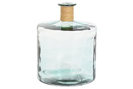 DKD Home Decor Jarrón Transparente Cristal Reciclado y Enea 35 x 45 x 35 cm