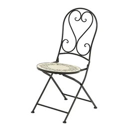 Outdoor Living By Decoris Silla Plegable Atenas para Exterior, Acero Negro con Diseño de Mosaico de Olivas, Carga 120 kg, Ø39 x 52 x 92,5 cm