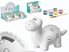 Pincello Hucha Dinosaurio de Cerámica para Pintar con 6 Temperas, 16.5x11.5x6.4 cm (Set de 24)