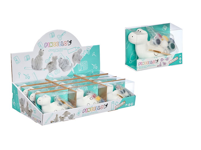 Pincello Hucha Dinosaurio de Cerámica para Pintar con 6 Temperas, 16.5x11.5x6.4 cm (Set de 24)
