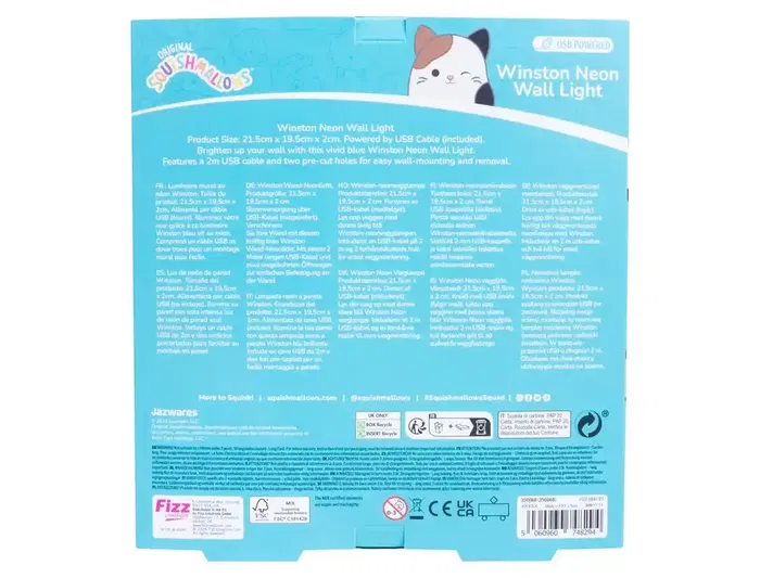 Wondee Squishmallow Winston Lampara Neon Azul 21.5 x 19.5 cm