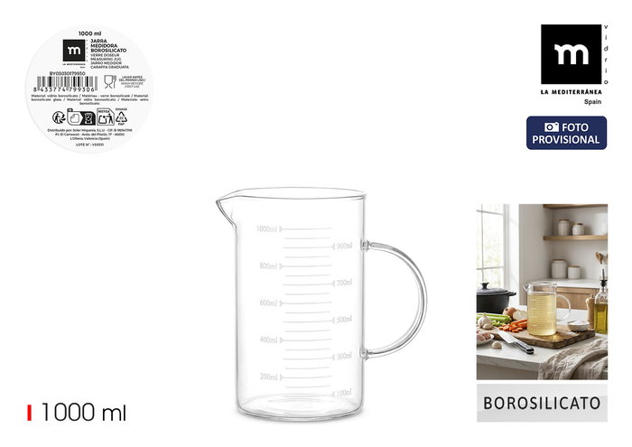 La Mediterranea Jarra Medidora de Borosilicato 1000ml La Mediterranea Jarra Medidora de Borosilicato 1000ml