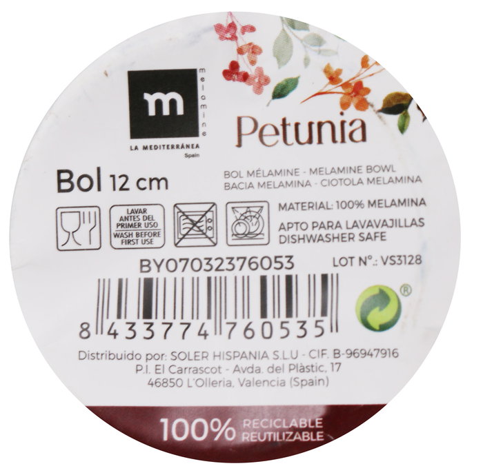 La Mediterranea Bol Melamina Petunia 12 cm Brillo (24 Unidades)
