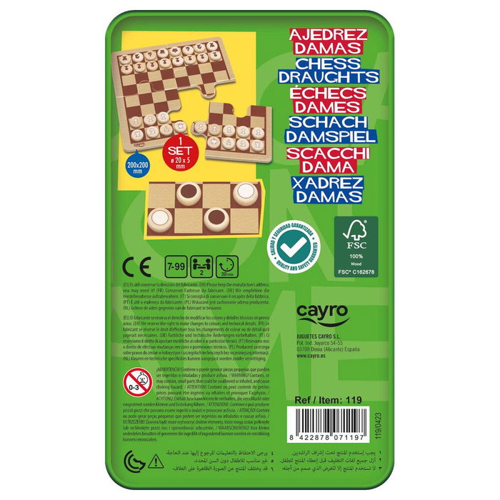 Cayro Juego de Ajedrez y Damas de viaje en caja de metal Cayro Juego de Ajedrez y Damas de viaje en caja de metal