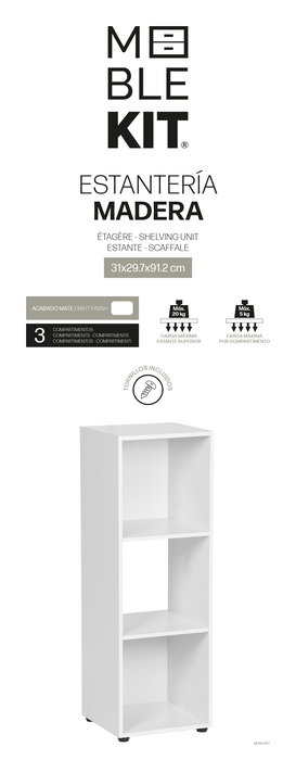 Inde Estantería Cubo 3 Compartimentos, Mueble, Medidas 31 x 29.5 x 91.2 cm (Alto), Espesor 12 mm, Peso 16.98 kg (2 Unidades) Inde Estantería Cubo 3 Compartimentos, Mueble, Medidas 31 x 29.5 x 91.2 cm (Alto), Espesor 12 mm, Peso 16.98 kg (2 Unidades)