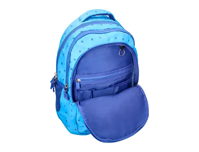 Liderpapel Mochila escolar multibolsillo para portátil azul cruces