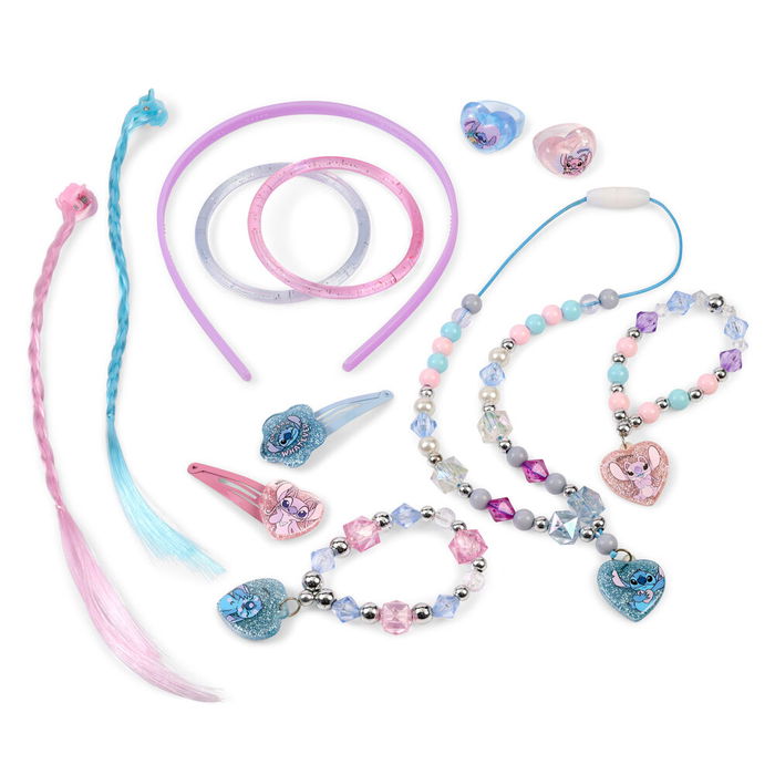 PEERS HARDY Set Bisuteria Stitch Disney 2 Pulseras, 2 Anillos, Collar y Pinzas para el Pelo