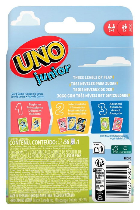 Mattel Bluey UNO Junior Juego de Cartas