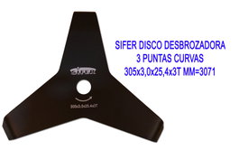 SIFER Disco Desbrozadora 3 Puntas Curvas 305x3,0x25,4x3T mm